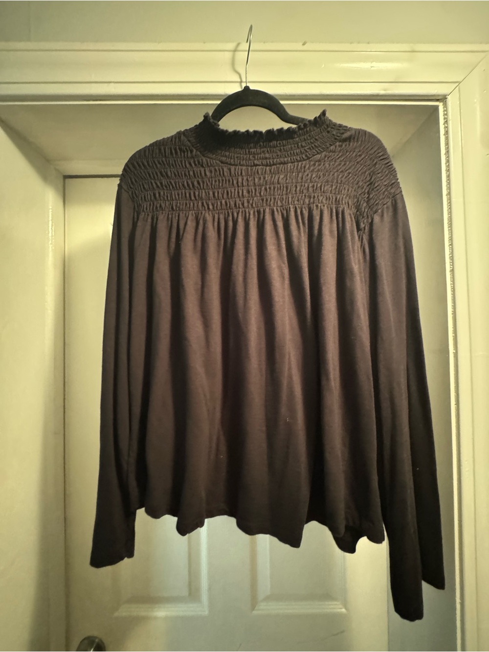 Women's Long Sleeve Smocked Yoke Top - Black